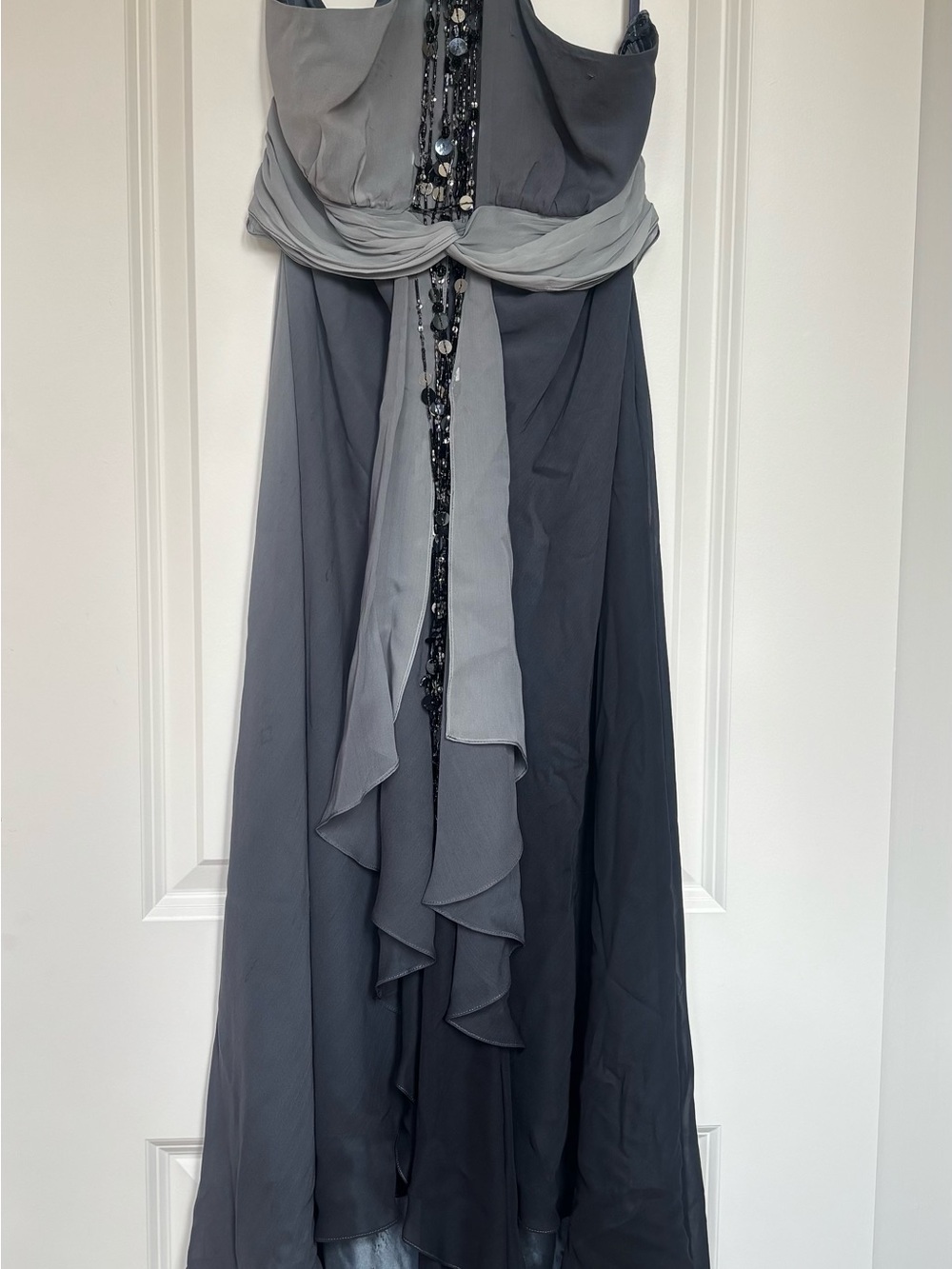 BCBG Max Azria Grey Embellished Chiffon Gown — Size 12